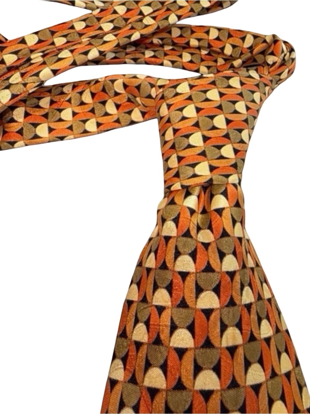 Bijan Silk Tie - Multicolor Gold & Burnt Orange Pattern - Luxury Neckwear - Picture 8 of 11